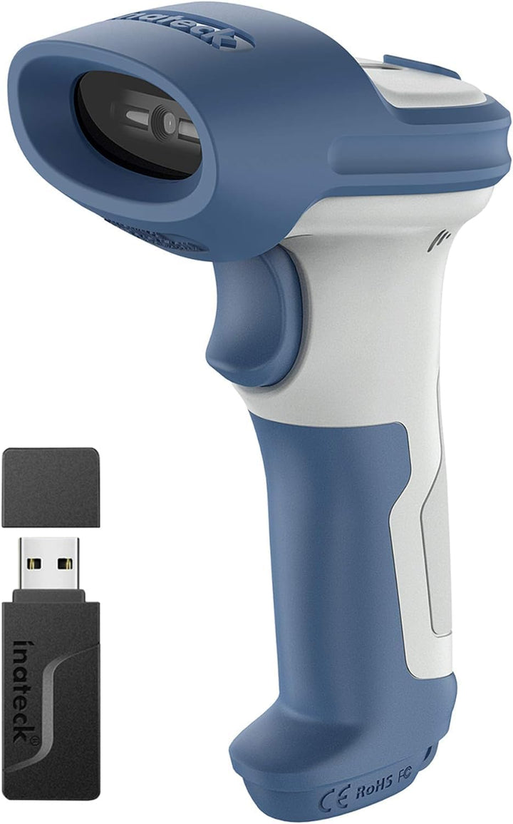 Inateck Wireless Barcode Scanner 2D, Bluetooth 5.0, 2.4Ghz Barcode Reader, QR Code Scanner, liest vo