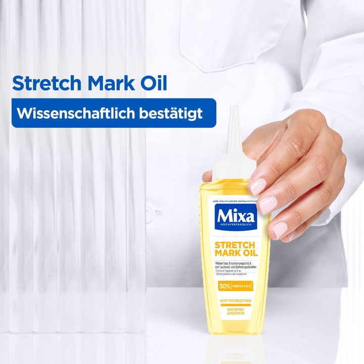 Mixa Stretch Mark Oil, Anti-Dehnungsstreifen Öl, Mildert das Erscheinungsbild & den Juckreiz von Deh