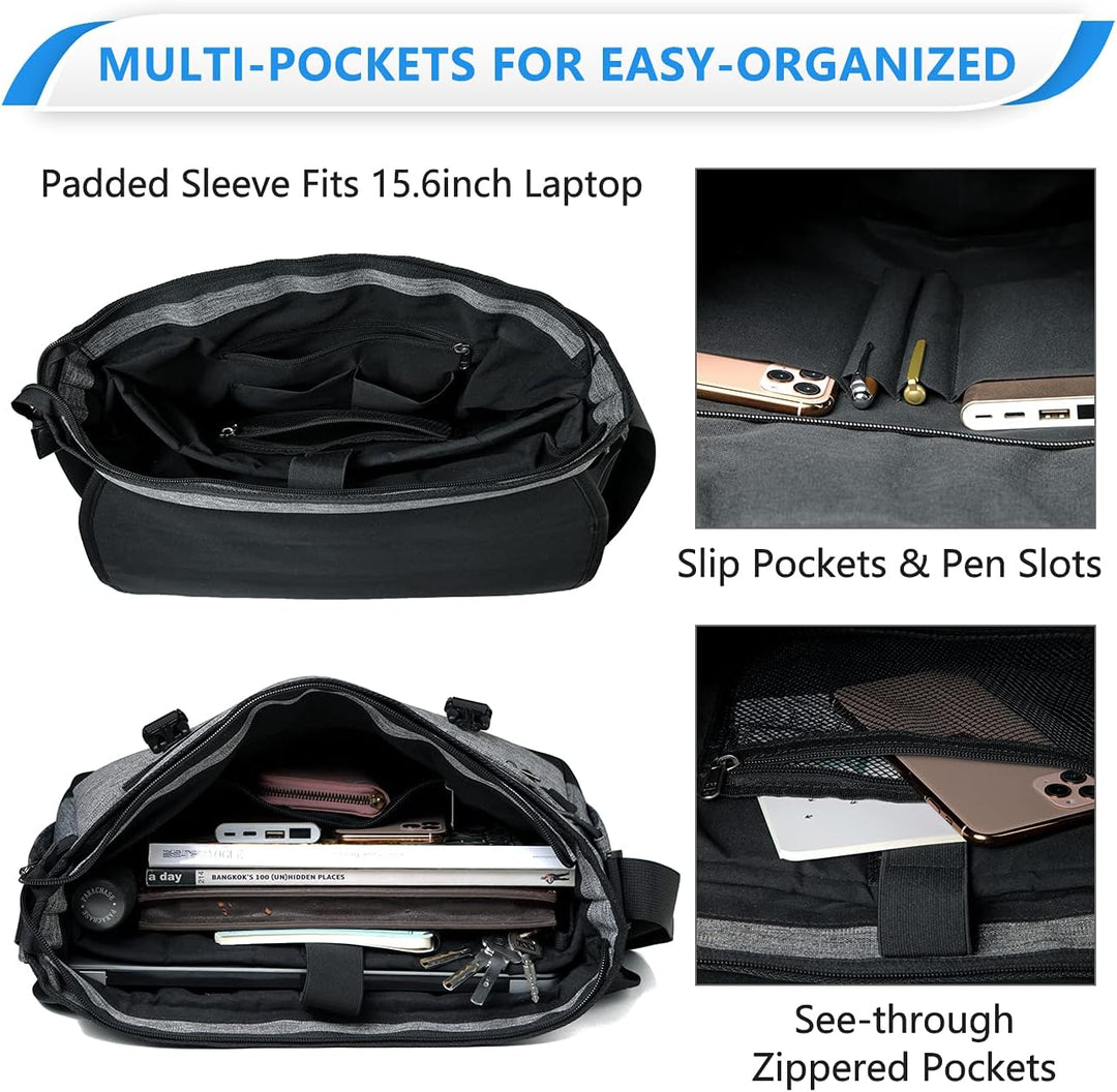 VASCHY Umhängetaschen Herren, Wasserabweisend 15.6 Zoll Laptop Schultertasche Laptoptaschen mit Gepo