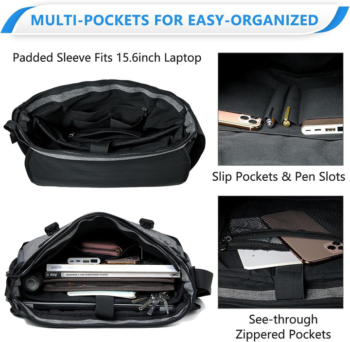 VASCHY Umhängetaschen Herren, Wasserabweisend 15.6 Zoll Laptop Schultertasche Laptoptaschen mit Gepo