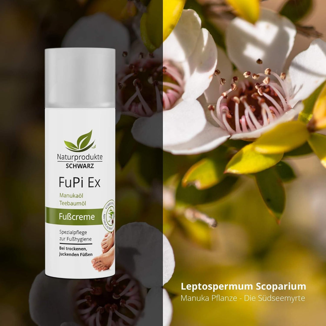 Naturprodukte Schwarz - FuPi Creme - Mit Teebaumöl und Manukaöl - Zur Fusshygiene - Hautpflege bei J