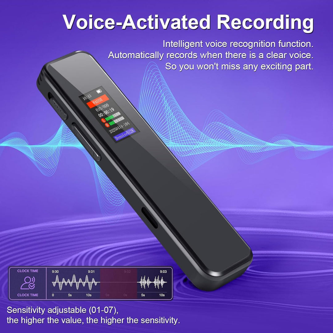 64GB Digitales Diktiergerät mit Sprachsteuerung – Mini Audio Recorder, Aufnahmegerät mit Wiedergabe,