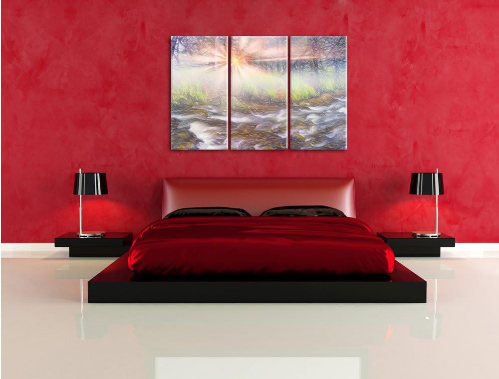 Pixxprint Nebeldickicht im Wald / 3-Teilig/Gesamtmass 120cm Leinwandbild bespannt auf Holzrahmen/Wan