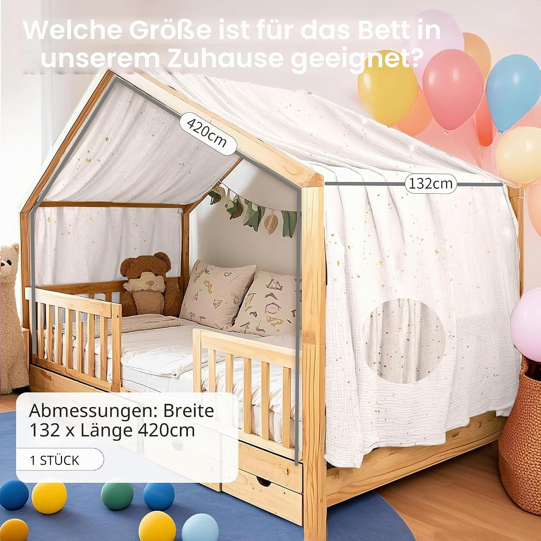 Home Bettbezug mit Goldener Applikation, handgefertigt aus 100% Baumwoll-Musselin, Stoffhimmel für d