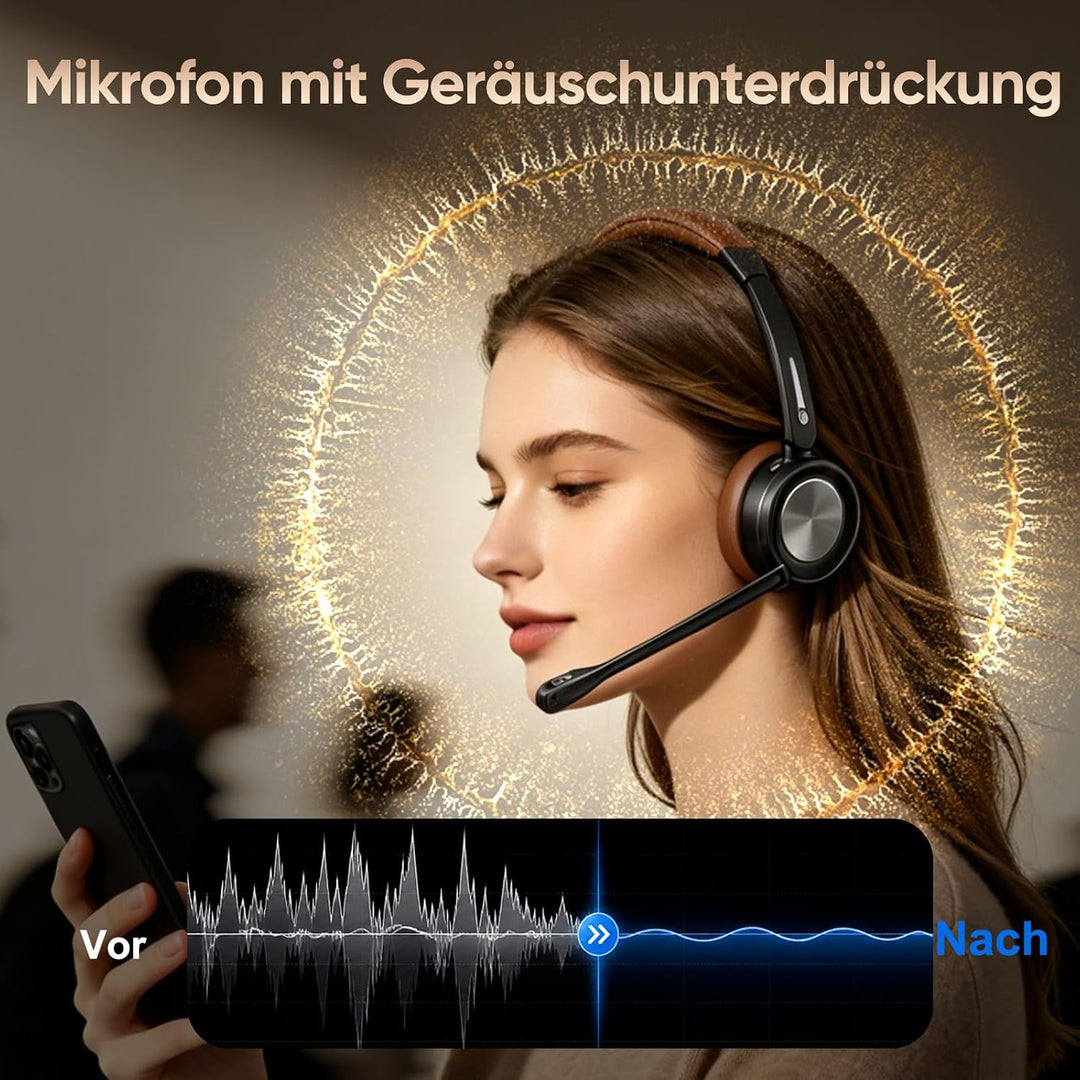 Bluetooth Headset mit Mikrofon Noise Canceling, Mono V5.2 Bluetooth Wireless Headset für PC, 40 Stun