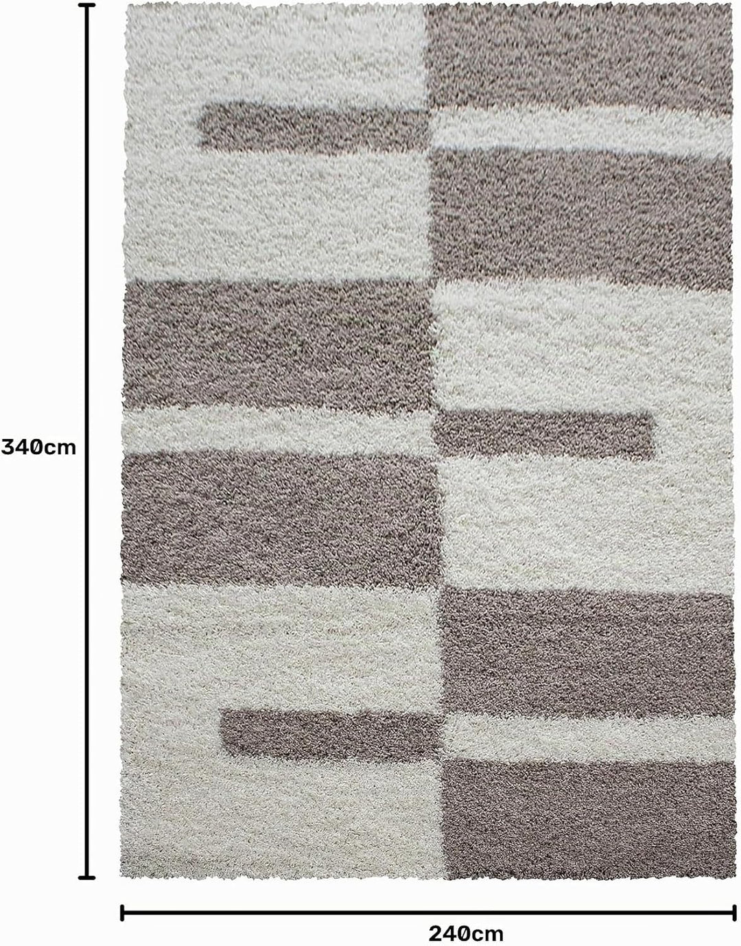 Carpetsale24 Teppich Wohnzimmer Moderne Kariert Design Shaggy Flokati 240 x 340 cm Beige-Creme - Hoc