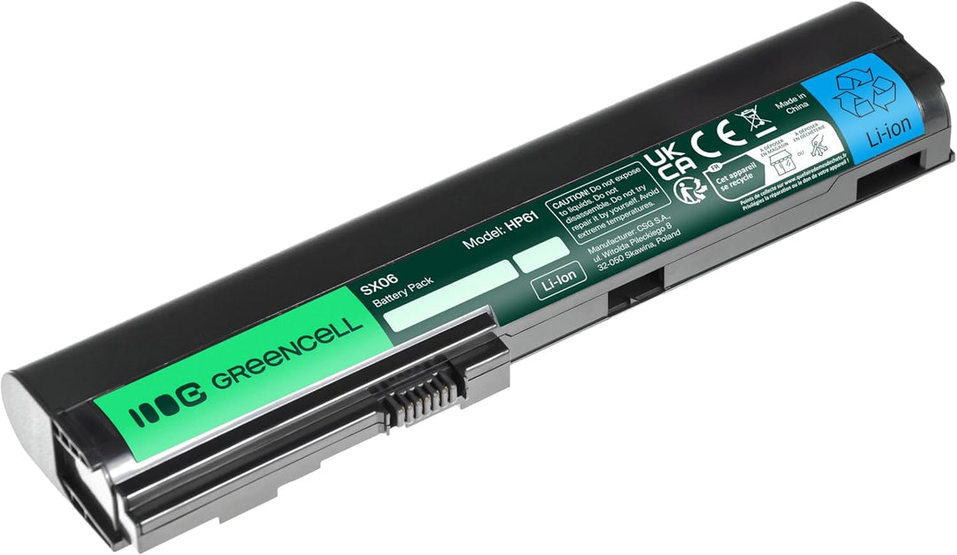 Green Cell SX06 SX06XL SX09 Laptop Akku für HP EliteBook 2560p 2570p (6 Zellen 4400mAh 10.8V Schwarz