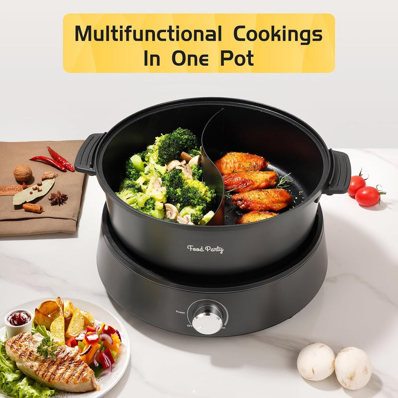 Food Party Hot Pot Elektrisch 4L Aktualisiert Hotpot Topf Doppelseitig Trennbarer Kochtopf 220V 1350