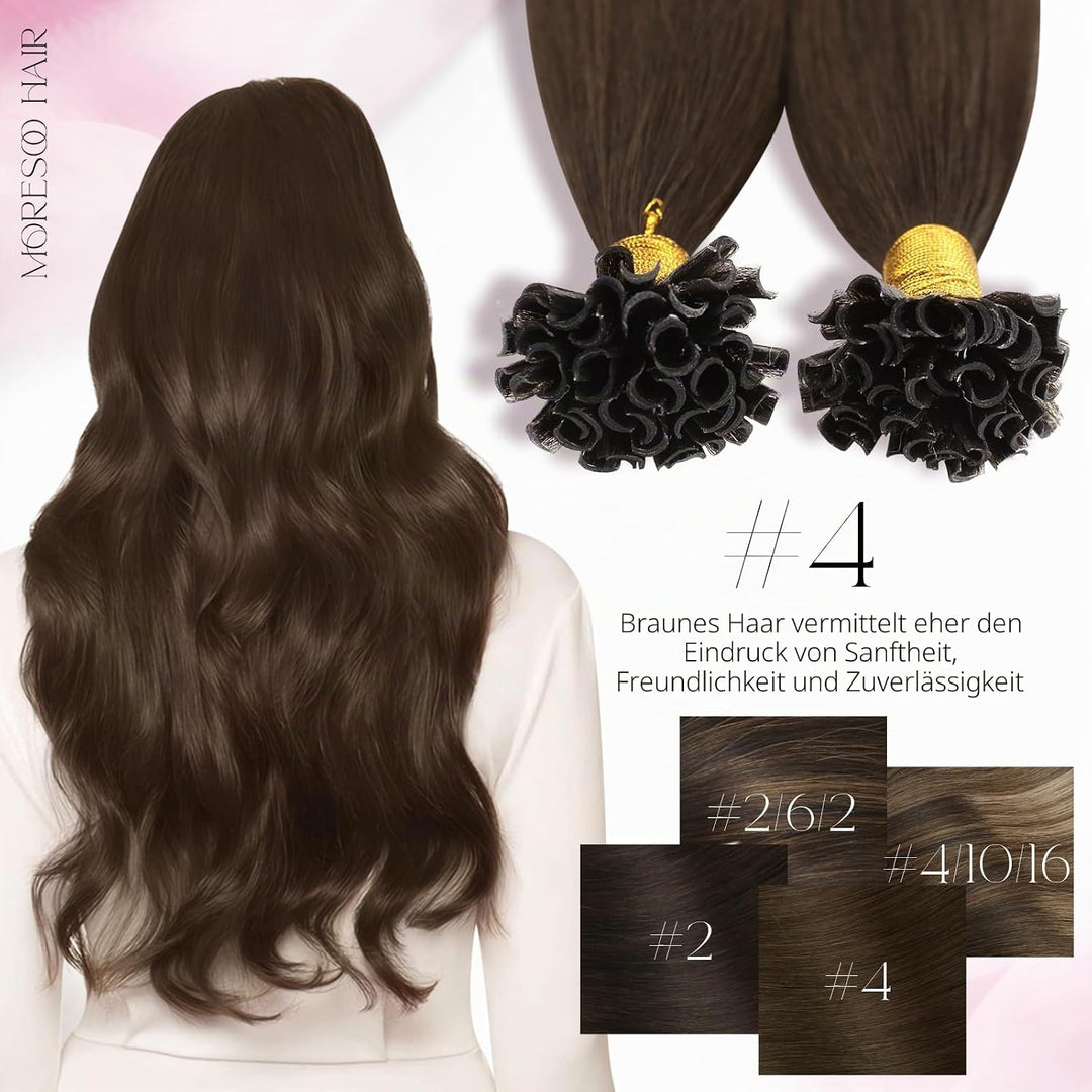 Moresoo Echthaar Extensions Bondings 1g Remy U Tip Keratin Bondings Echthaar Extensions Dunkelbraun