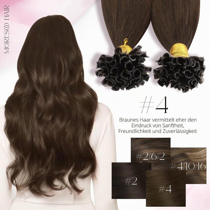 Moresoo Echthaar Extensions Bondings 1g Remy U Tip Keratin Bondings Echthaar Extensions Dunkelbraun