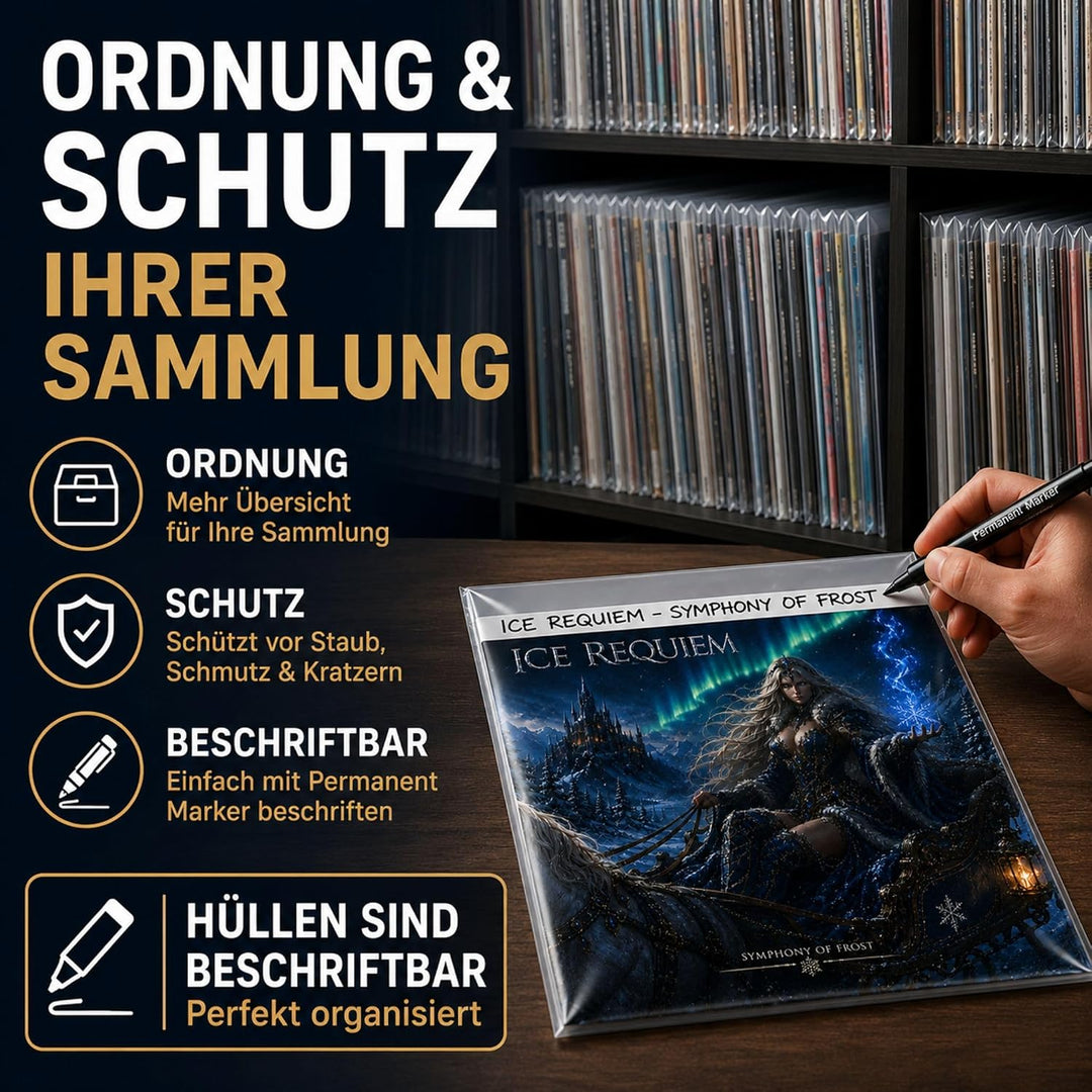 1000 Stück LP Schutzhüllen 12" Folienhüllen mit Klappe und Verschluss für Vinyl Schallplatten