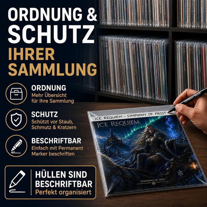 1000 Stück LP Schutzhüllen 12" Folienhüllen mit Klappe und Verschluss für Vinyl Schallplatten