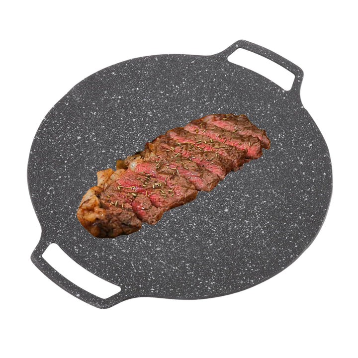 Cyrank Koreanische BBQ-Grillpfanne, Runde BBQ-Grill Antihaft-Grill, Koreanischer BBQ-Grillplatte, An