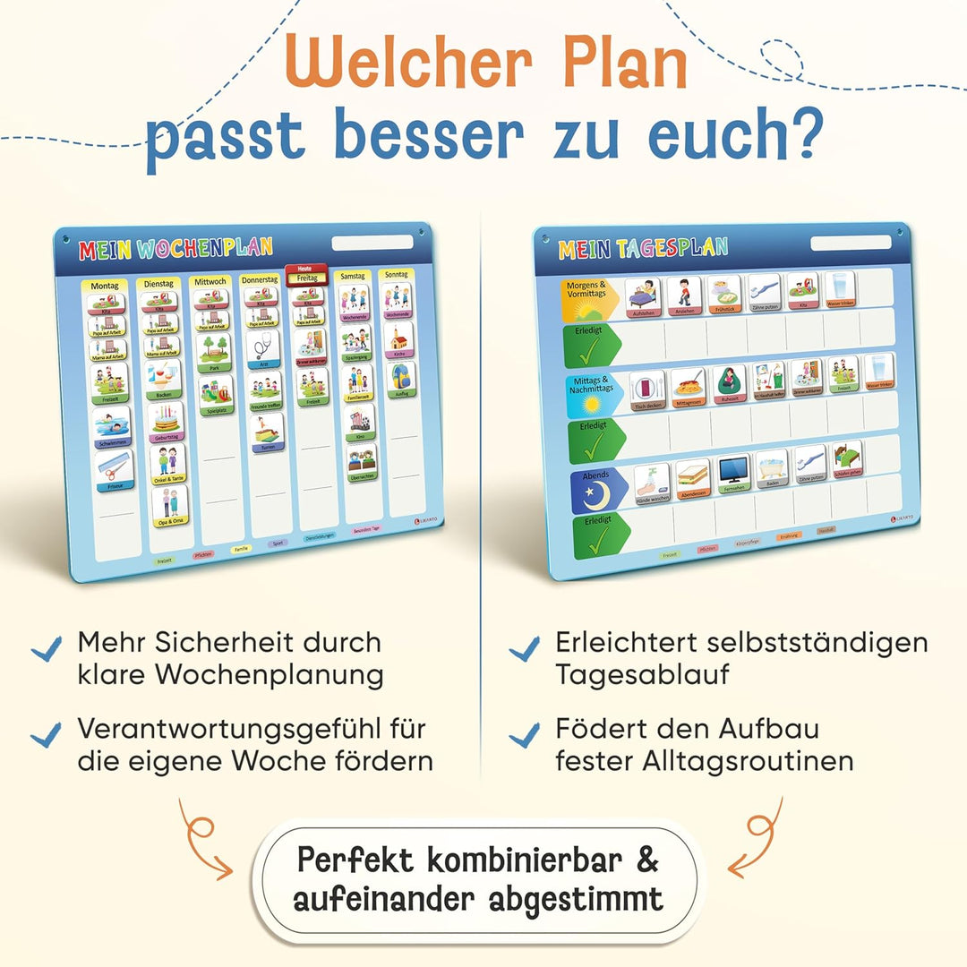 LIKARTO Wochenplaner für Kinder - Montessori Magnettafel inkl. 198 Magnete & Kordel - Komplett besch
