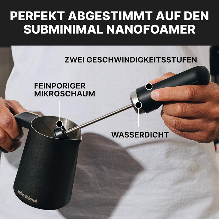 Subminimal FlowTip Handloser Krug | Milchaufschäumer, schäumender Krug für Premium-Kaffee im Barista