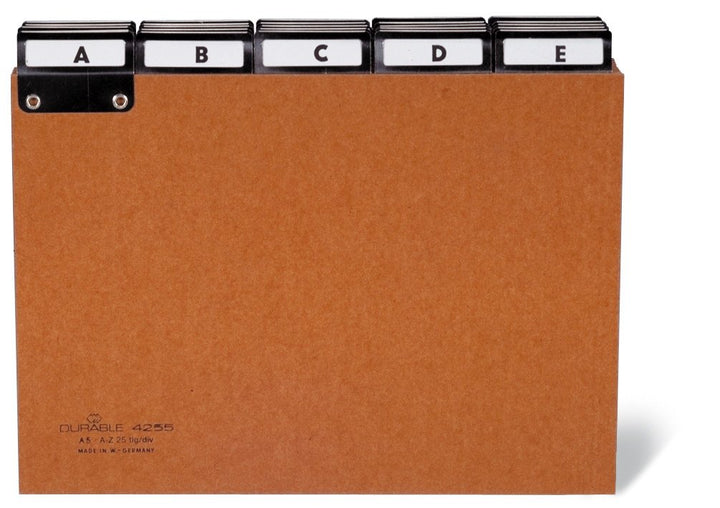 Durable Leitregister A-Z aus Pressspan, 5/5 Teilung & beschriftbare Taben, A5 quer, braun, 425511 A5