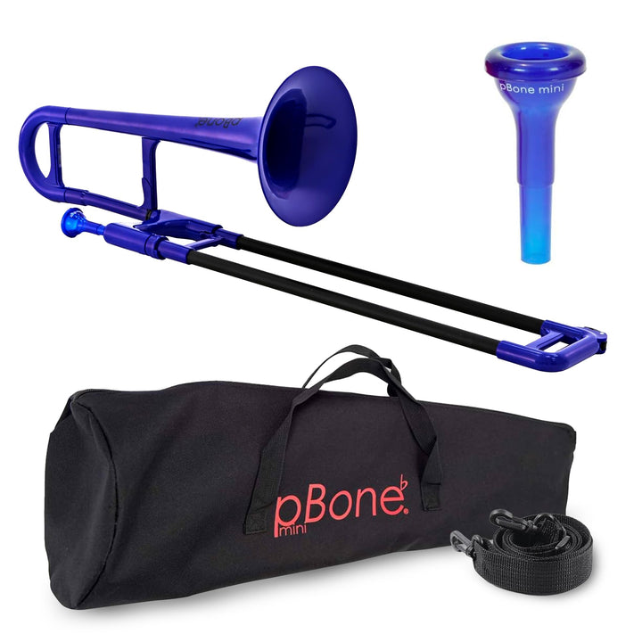 PBONE 700639 Mini-Posaune mit Mundstück und Tasche, blau, Blau