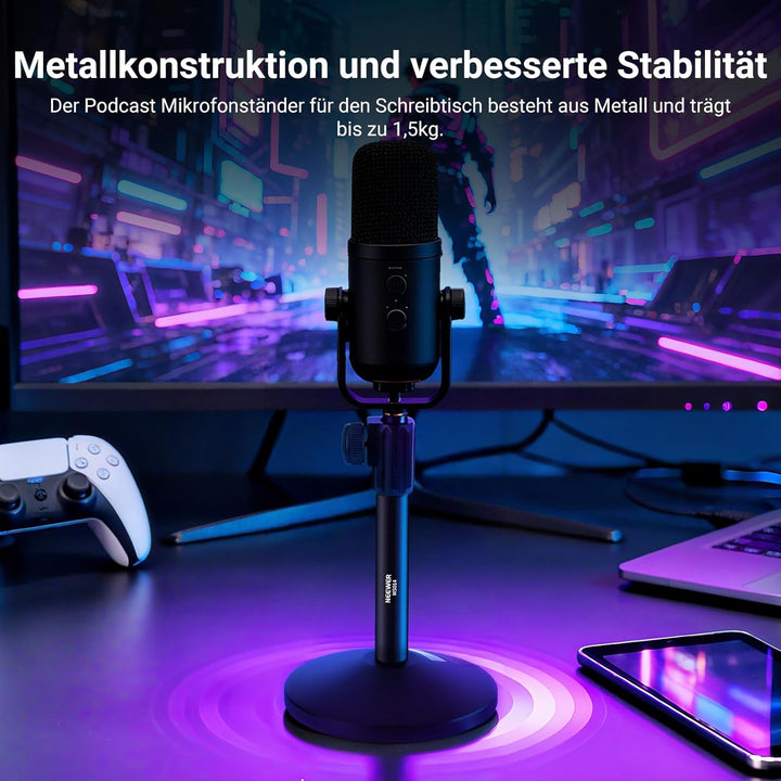 NEEWER Tisch Mikrofon Ständer, verstellbare Tischhalterung mit 3/8" bis 5/8" Schraubenadapter, kompa