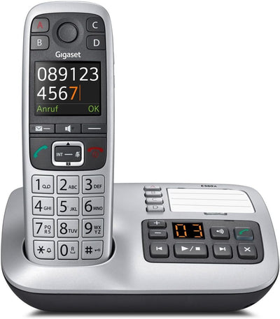 Gigaset E550A Dect-Grosstasten-Schnurlostelefon mit Anrufbeatworter, Notruffunktion, schwarz/platin