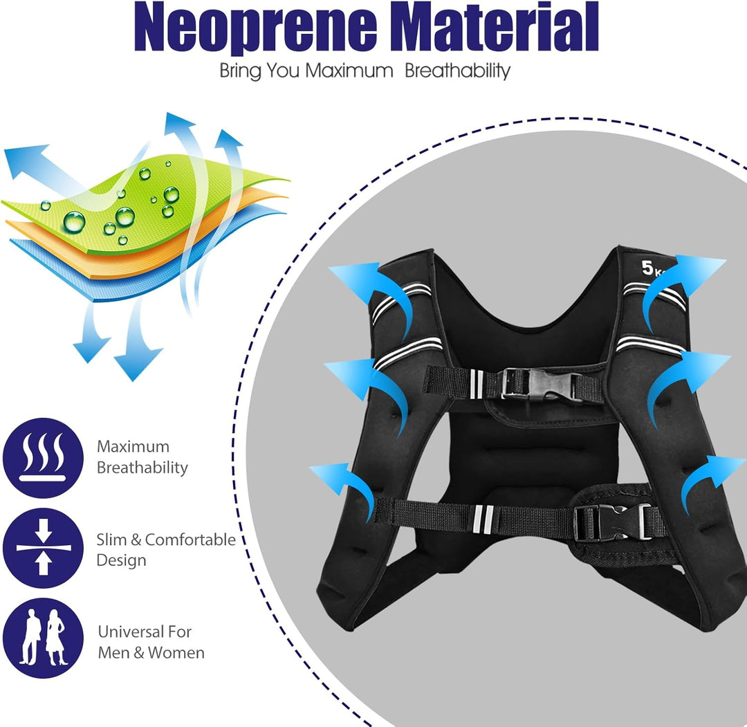 KOMFOTTEU Gewichtsweste 5-15 kg, Trainingsweste aus Neopren verstellbar, Fitnessweste Laufweste mit