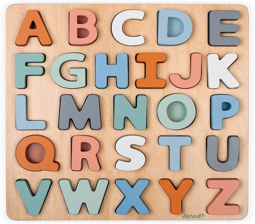 Janod - Alphabet-Puzzle aus Holz 26 Teile - Kollektion Sweet Cocoon - Baby- und Kleinkindspielzeug F