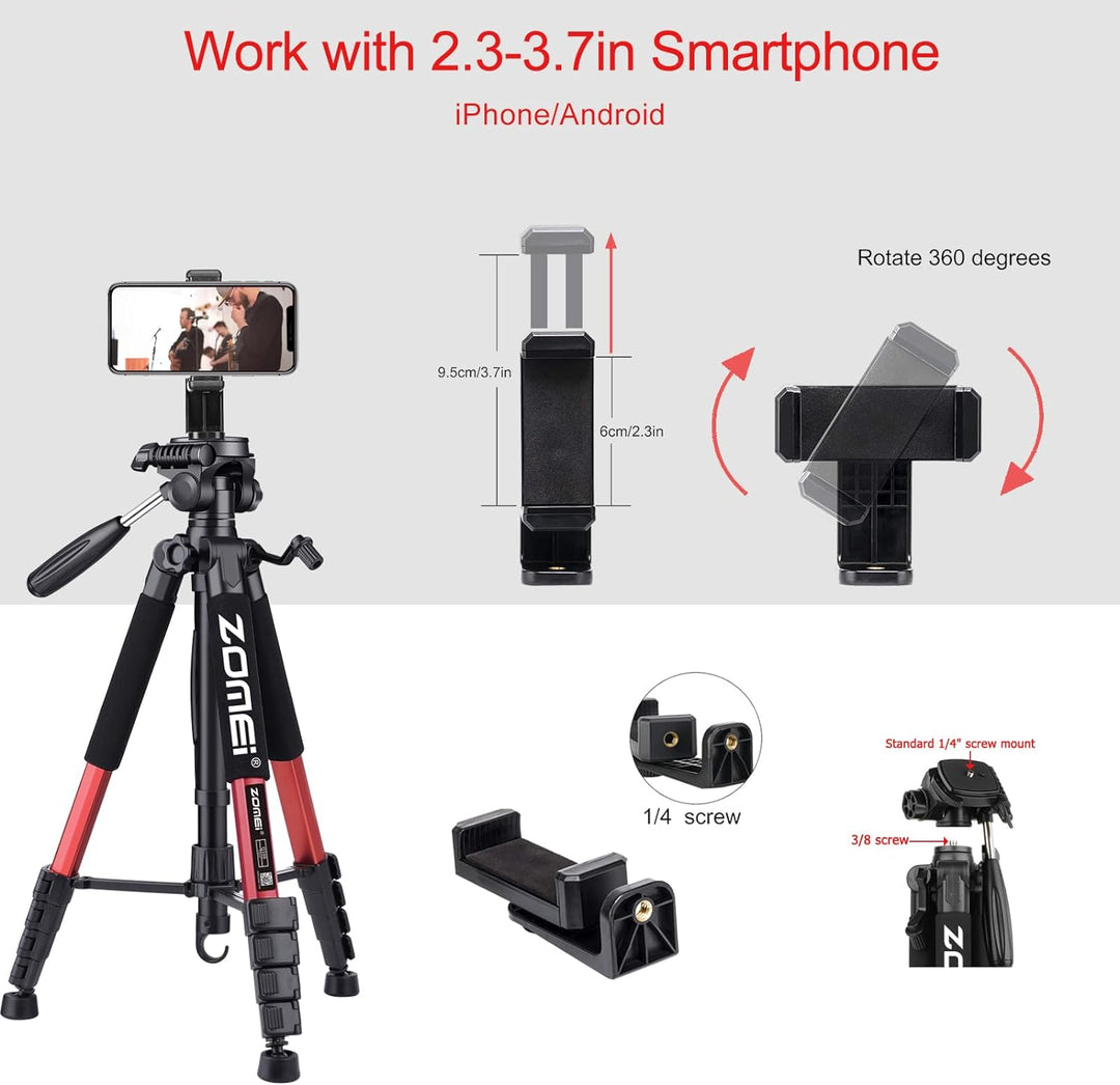 ZOMEi 188cm Stativ Heavy Duty Tall Tripod Stand, Professional Travel Video Tripod Kompatibel mit DSL