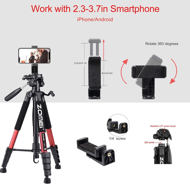 ZOMEi 188cm Stativ Heavy Duty Tall Tripod Stand, Professional Travel Video Tripod Kompatibel mit DSL