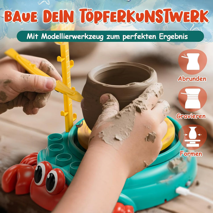 Lehoo Castle Töpferscheibe für Kinder, komplettes Töpfer- und Bastelset für Kinder von 8 bis 12 Jahr