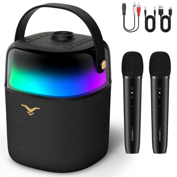 Karaoke Anlage mit 2 Mikrofonen für Erwachsene und Kinder, Tragbarer Karaoke Maschine mit RGB-Licht,