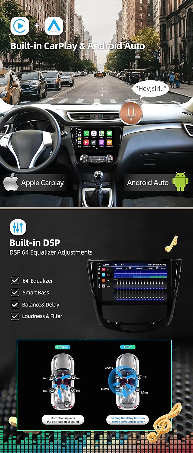 Android 15 IPS Autoradio für Nissan X-Trail Qashqai j11 Rouge(2014-2018) - 4G+64G - Eingebaut DSP/Ca