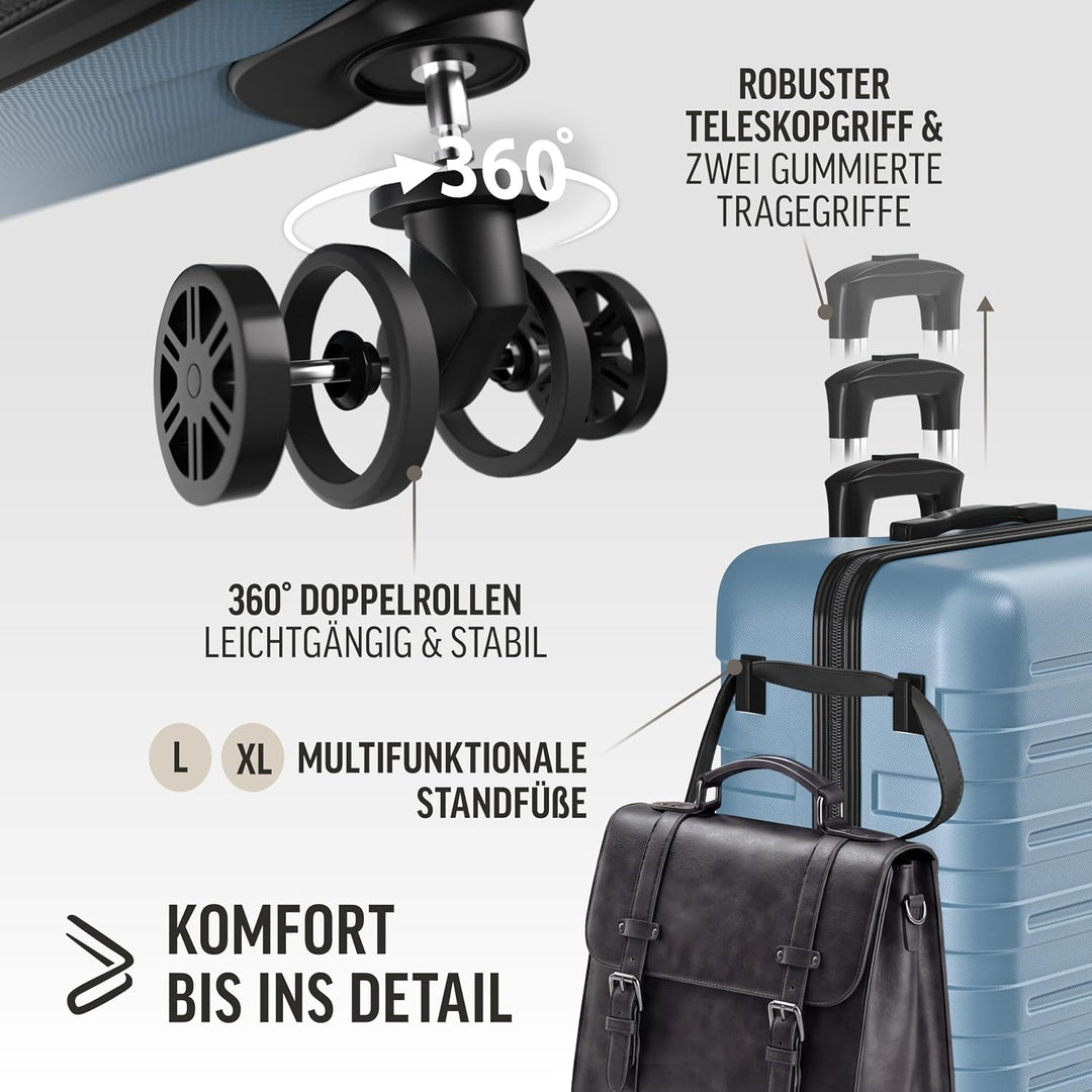 DEUBA® TRAVEL Koffer Set 3tlg 55x40x20 Sicherer Stauraum Kreuzgurt PVC Fach Reisekoffer Gross Trolle