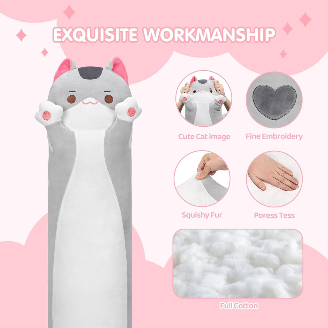 Mewaii Graue Katze Plüschtier 50CM Lange Katze Kuscheltier Plüschtier Katze Kissen für Kinder Gesche
