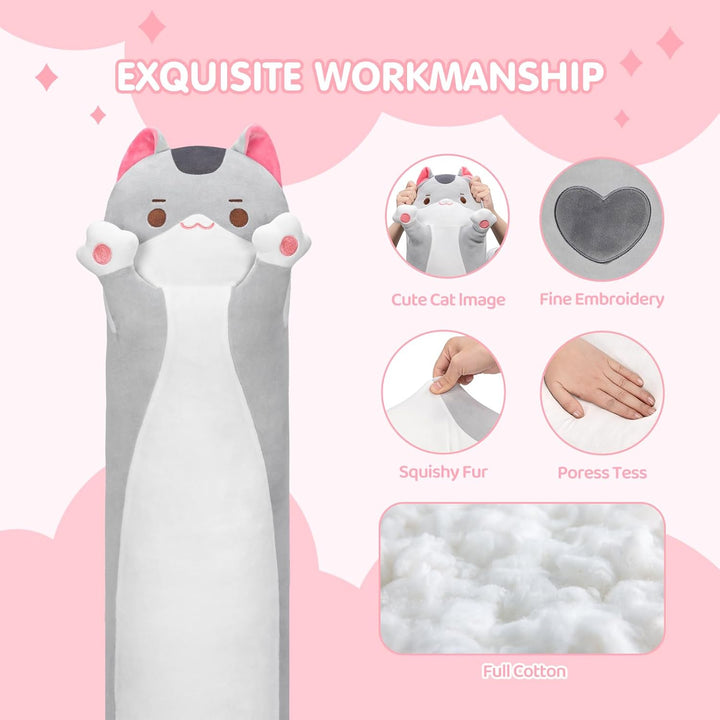 Mewaii Graue Katze Plüschtier 50CM Lange Katze Kuscheltier Plüschtier Katze Kissen für Kinder Gesche