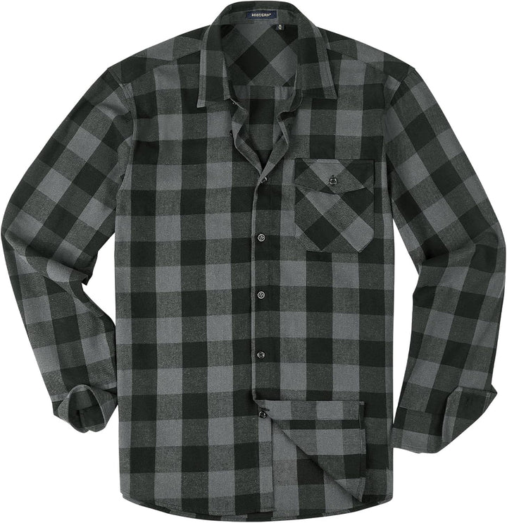 HISDERN Flanellhemd Herren Karierte Hemden Herren Langarm Button Down Baumwolle Holzfällerhemd Regul