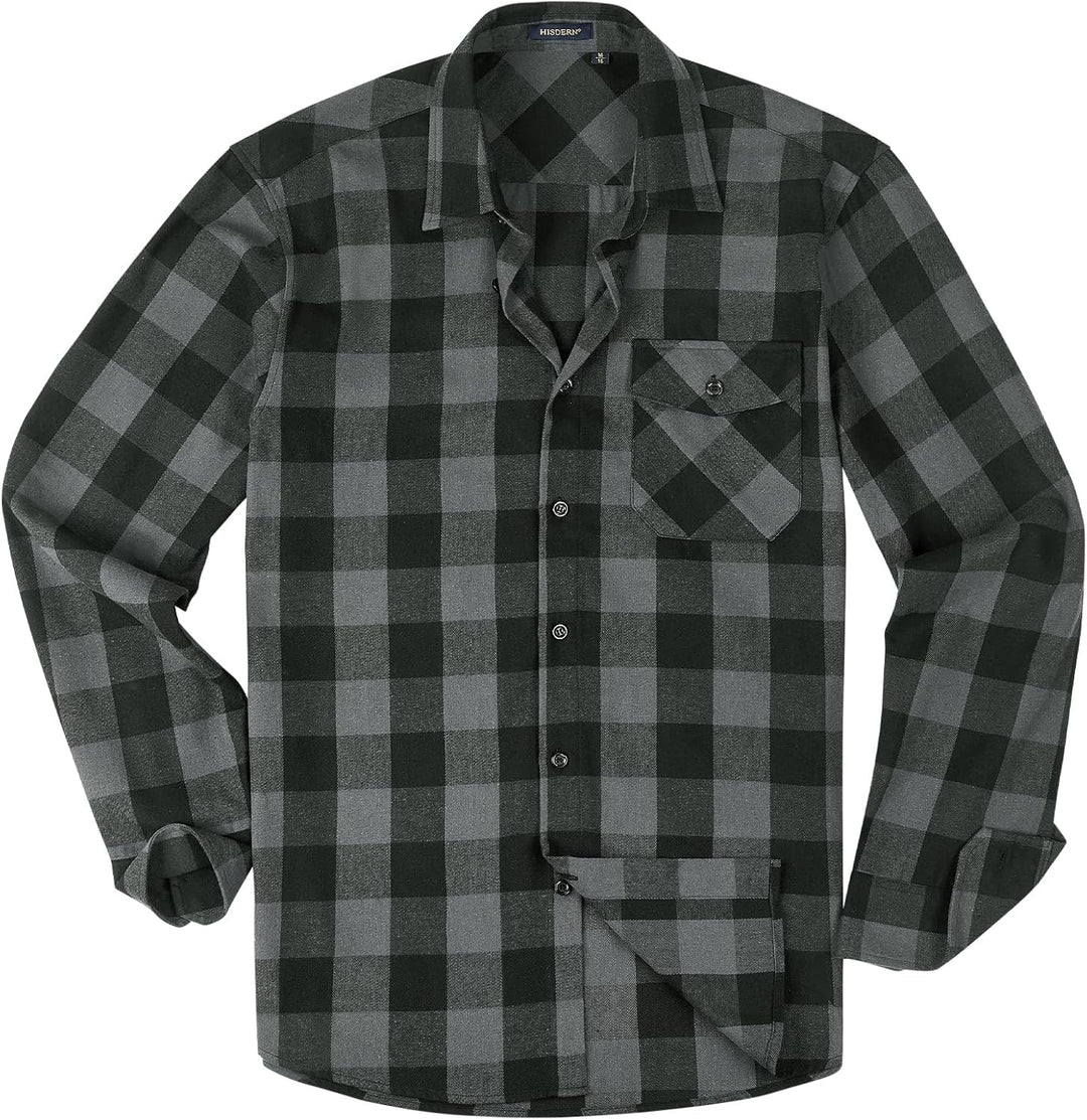 HISDERN Flanellhemd Herren Karierte Hemden Herren Langarm Button Down Baumwolle Holzfällerhemd Regul