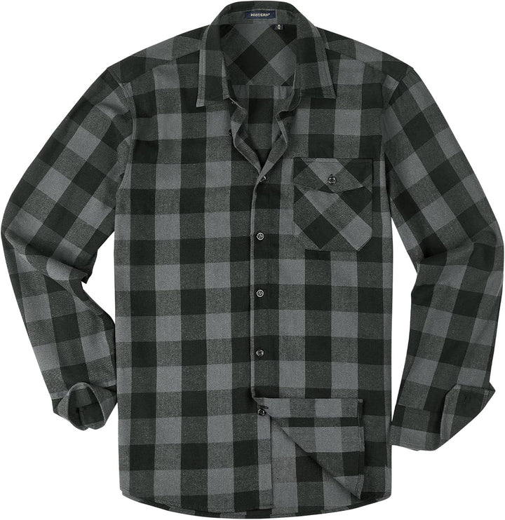 HISDERN Flanellhemd Herren Karierte Hemden Herren Langarm Button Down Baumwolle Holzfällerhemd Regul