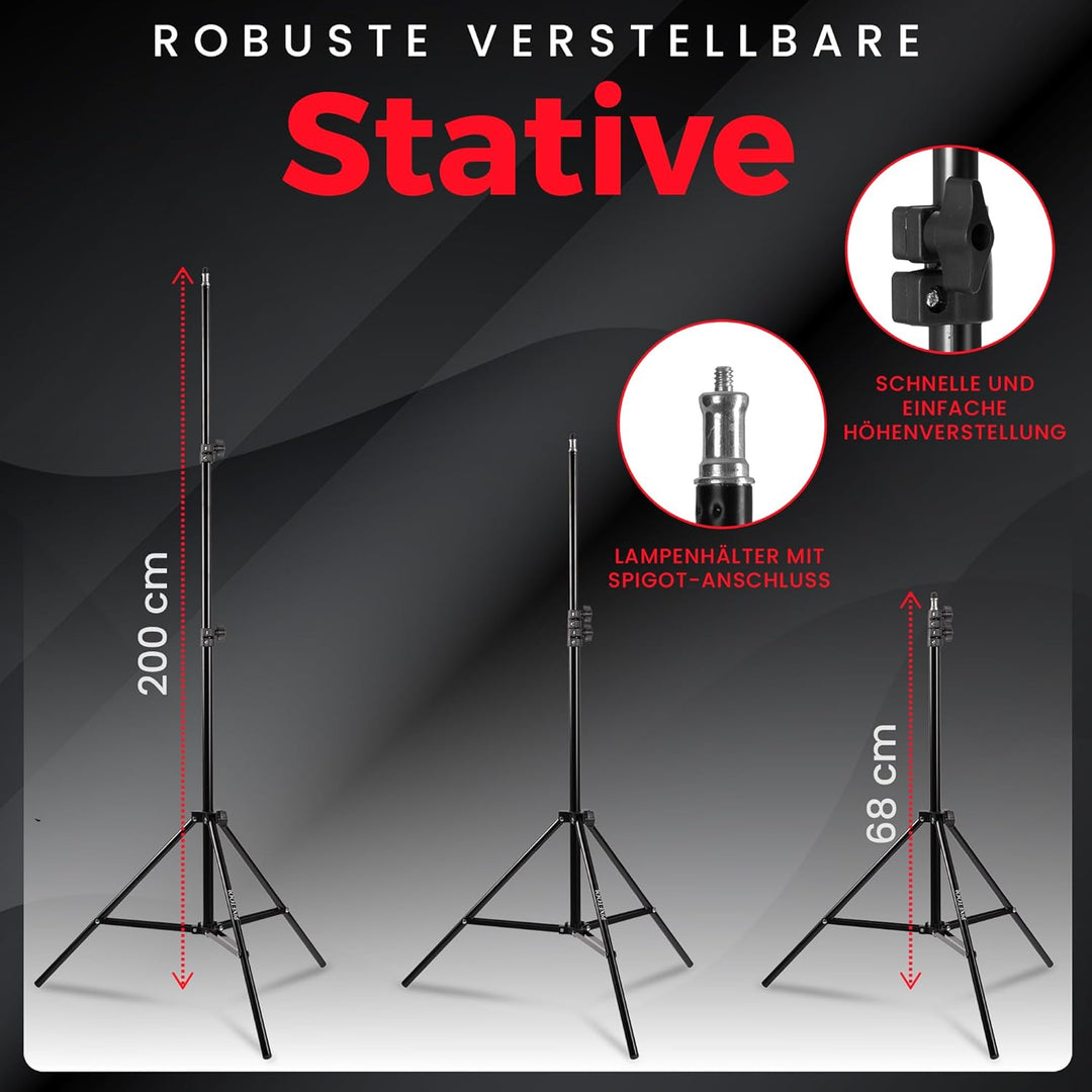 Fotostudio Set – 2 Softbox Licht, 2 Durchlichtschirm, 2 LED Lampen 4800 Lumen 3000-6000K – 50x70 cm