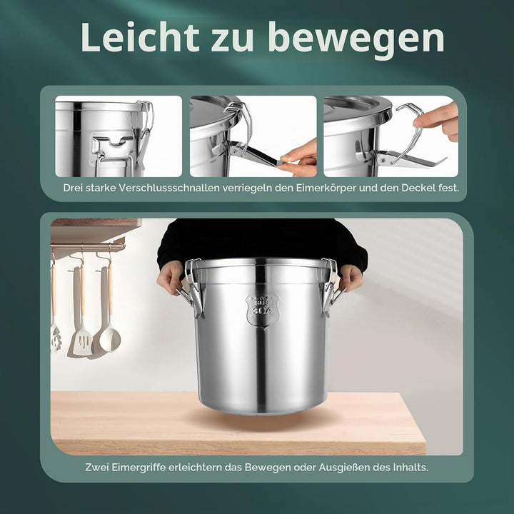 WSIKGHU Eimer mit Deckel Luftdichter Kanister Lebensmittel Edelstahl Küche Getreidebehälter 6L/12L/2