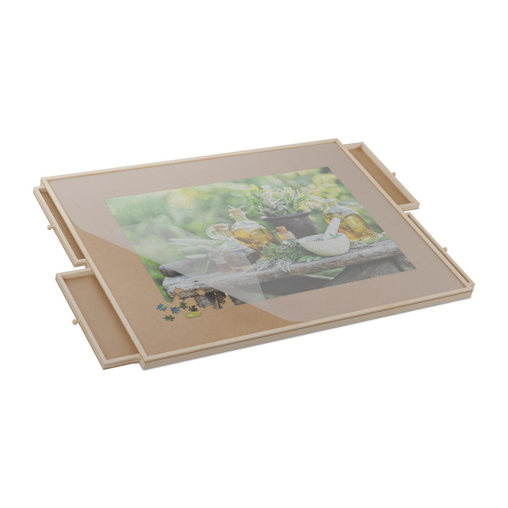 Relaxdays Puzzlebrett mit 4 Schubladen, Puzzle bis 1500 Teile, neigbar, drehbar, Holz Puzzlematte, P
