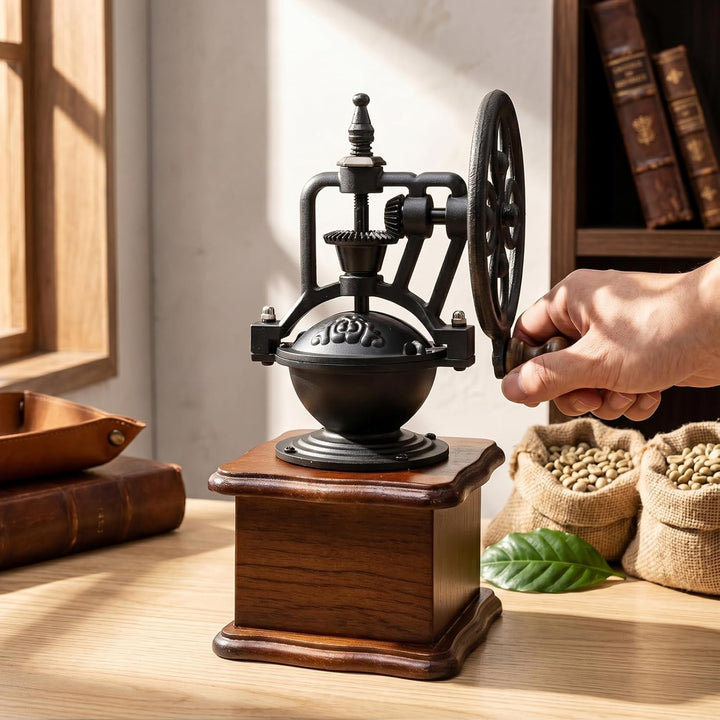 Manuelle Kaffeemühle, Vintage-Look Vintage-Stil Robuste hölzerne Kaffeemühle, Handkurbel Kaffeemühle