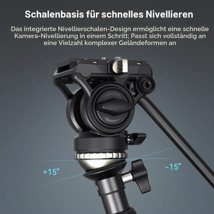 SMALLRIG Videostativ 75" Videokamerastativ Einbeinstativ mit +/-15° Nivellierbasis-Fluidkopf, profes