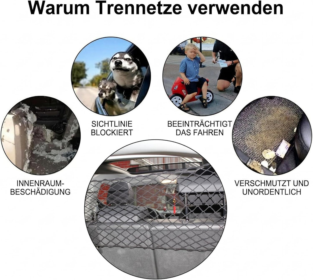 Hundenetz Auto Kofferraum 120X70CM, Haustier-Rückhaltesystem für Kofferraum, Schutz Barriere mit Hoc