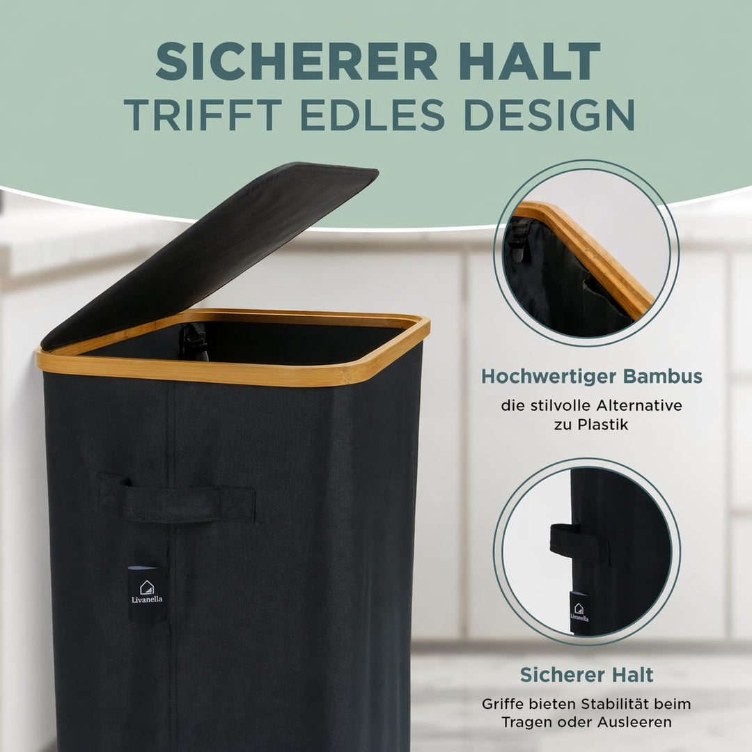 Müllsackhalter 90 Liter, moderner Stoff mit Bambusrahmen, Müllsackständer 90L, Mülleimer Mülltone ge