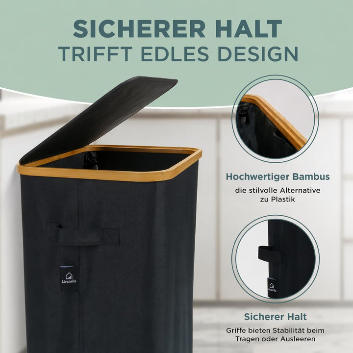 Müllsackhalter 90 Liter, moderner Stoff mit Bambusrahmen, Müllsackständer 90L, Mülleimer Mülltone ge