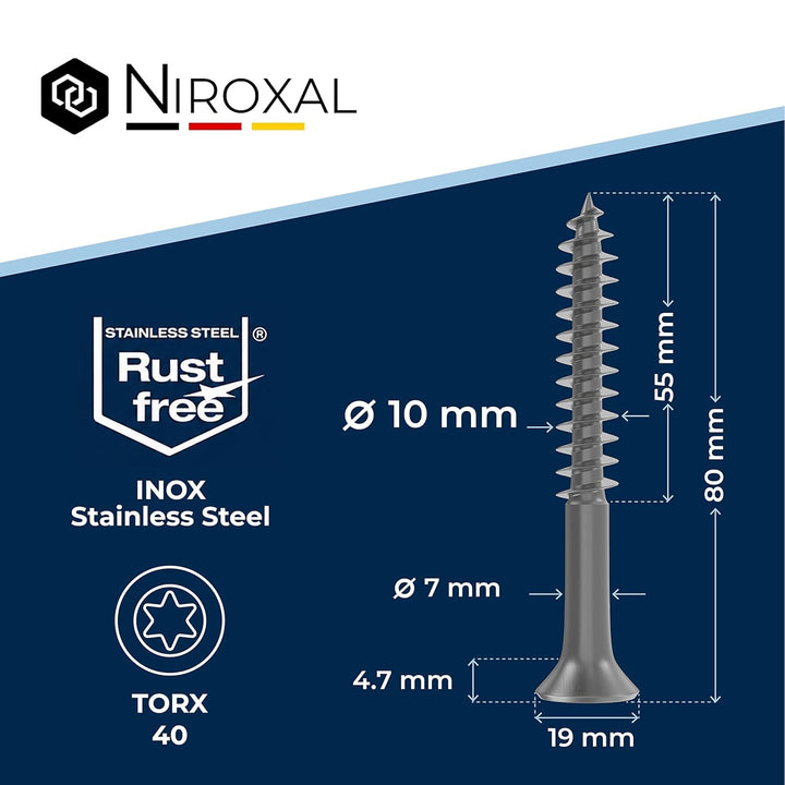 Holzschrauben Torx Schrauben 10x80 Edelstahl V2A rostfrei Spanplattenschrauben für Holz Teilgewinde