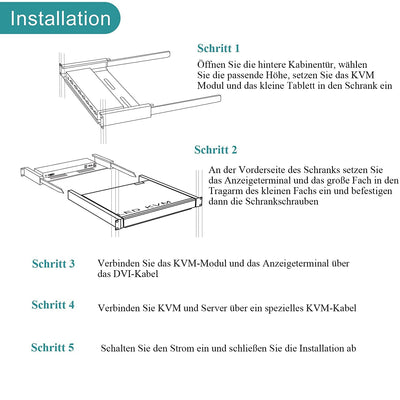 MT-VIKI 1U HDMI LCD KVM Konsole 8 Port mit 17.3'' LCD Monitor für 1HE 19'' 600-800mm Schrank Schubla