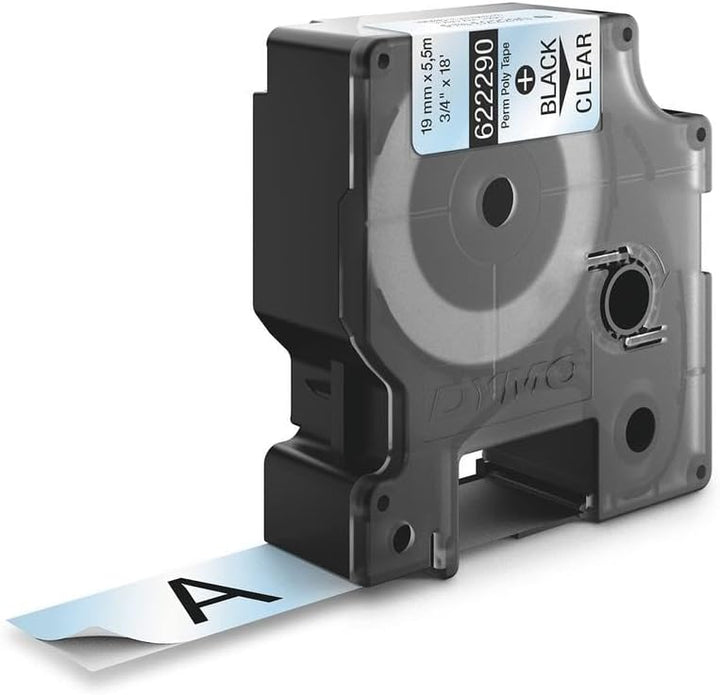 DYMO Rhino Industrie Permanente Polyesteretiketten | 19 mm x 5,5 m | Schwarz auf Transparent | selbs
