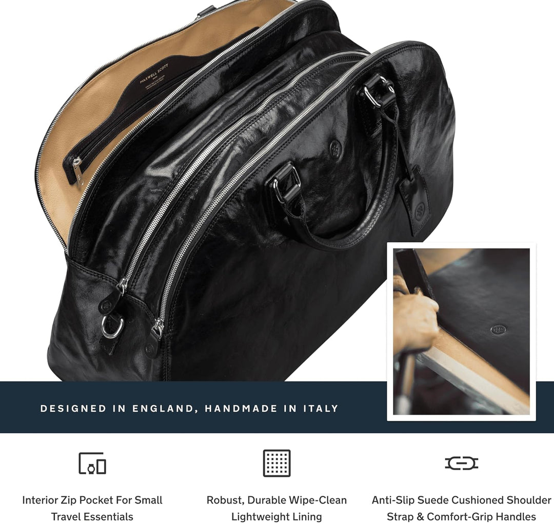 Maxwell-Scott Handgefertigte Damen Leder Reisetasche LilianaL in Schwarz, Schwarz
