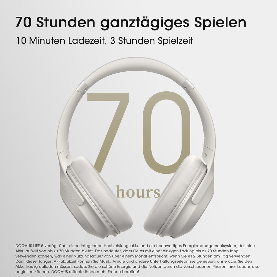DOQAUS Bluetooth Kopfhörer Over Ear, 70 Stunden Spielzeit,Kopfhörer Kabellos Bluetooth mit 3 EQ-Modi