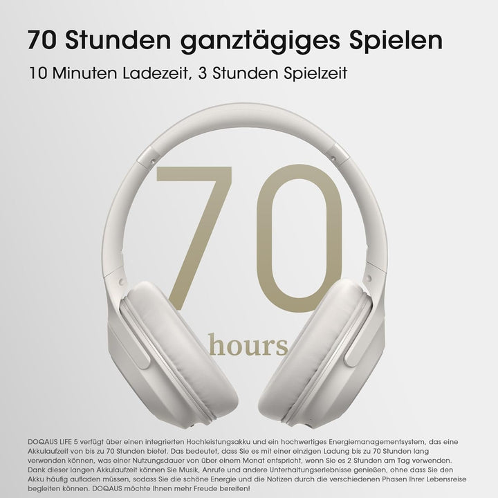 DOQAUS Bluetooth Kopfhörer Over Ear, 70 Stunden Spielzeit,Kopfhörer Kabellos Bluetooth mit 3 EQ-Modi